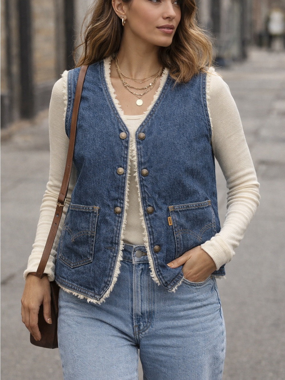 Rare Vintage Levi's Sherpa-Lined Denim Vest with Orange Logo Tag